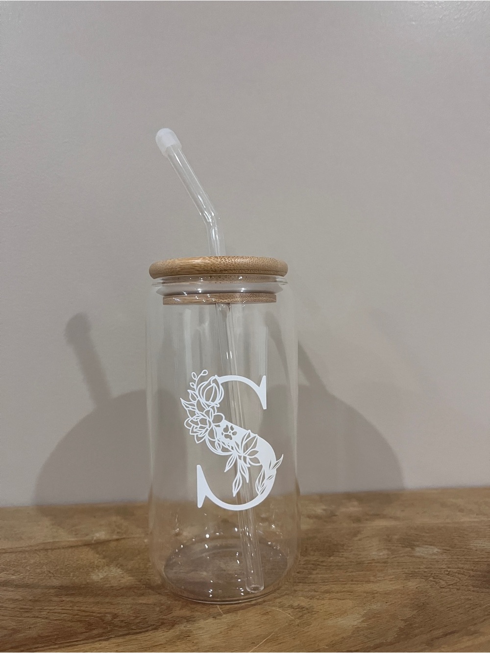 New Without Tags - Monogram S Glass Tumbler with Floral Print